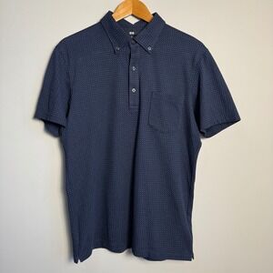 UNIQLO Men's Navy‎ Blue Dotted Button Down Short Sleeve Polo Shirt XL Preppy